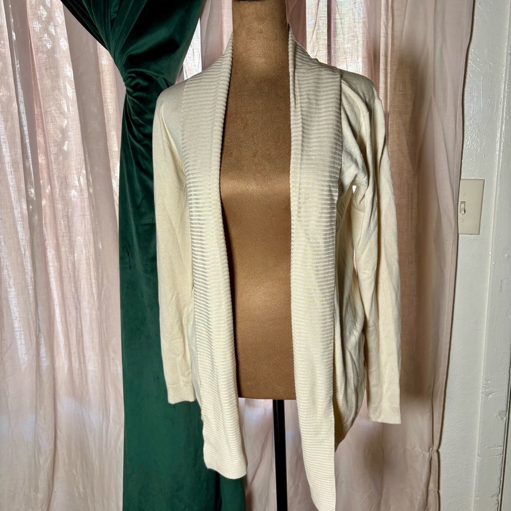 Mango Cream Open-Front Shawl Collar Cardigan
